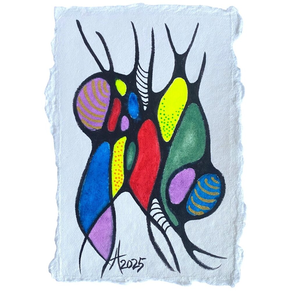 Art Original Neuro Phase Watercolor Painting Raw Edge 8x10in Frame Ready